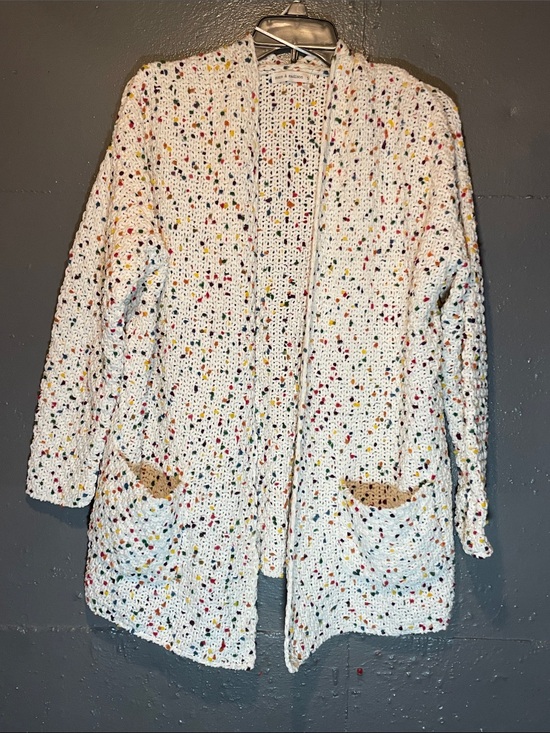moon & madison Sweaters - moon & madison White Crochet Cardigan with Multicolor Speckles